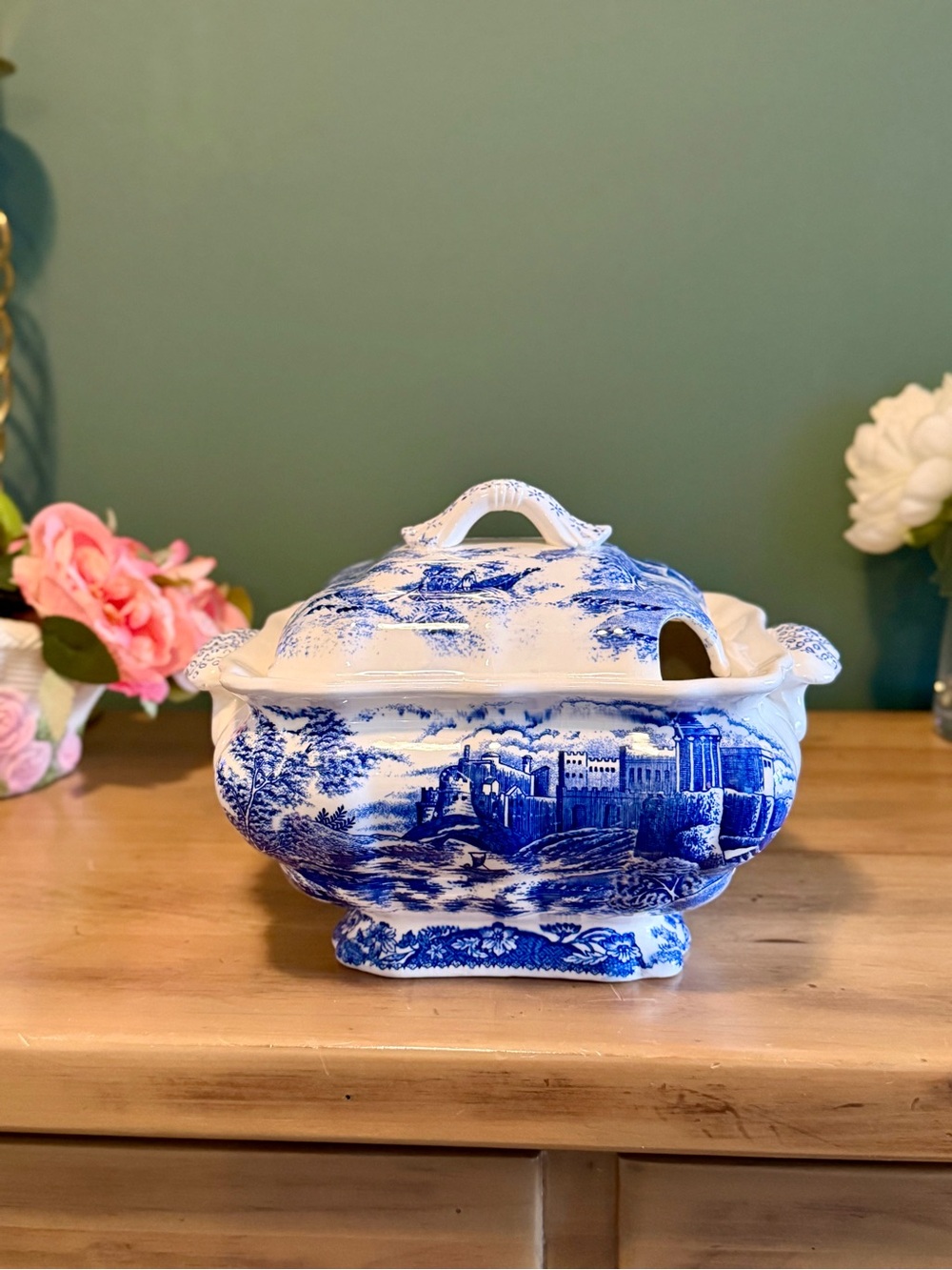 Vintage Trimont Ware Blue Transferware Tureen Lid Norleans Japan